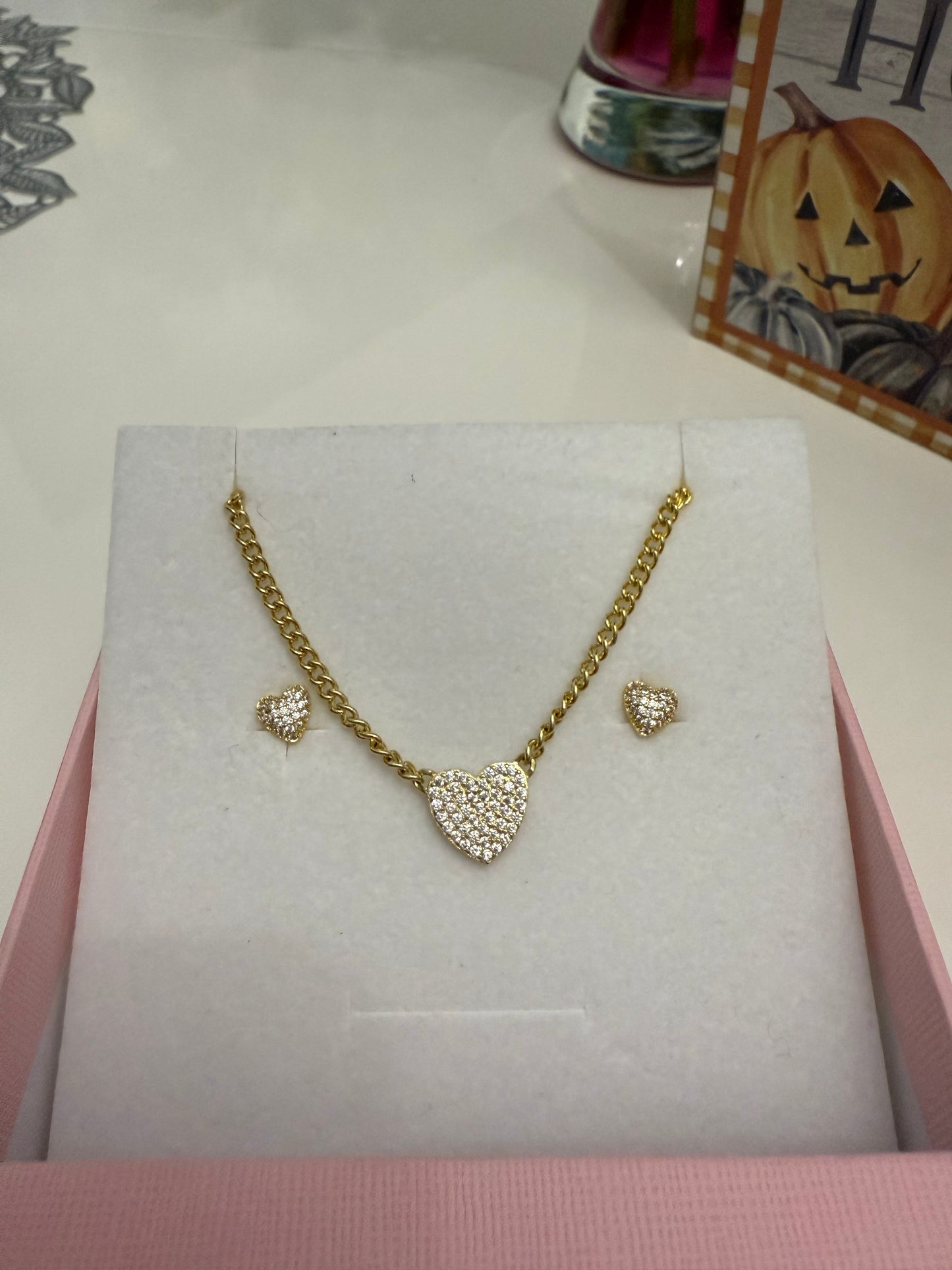 18k gold plated heart necklace & earrings