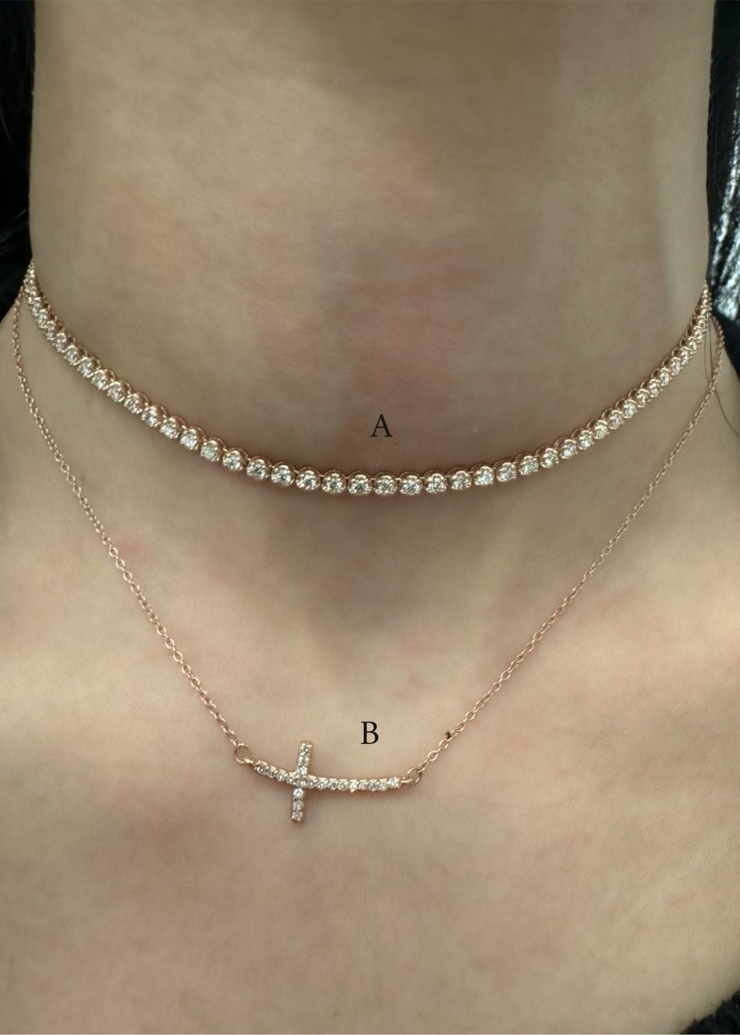 Gold rose 14k diamond necklaces