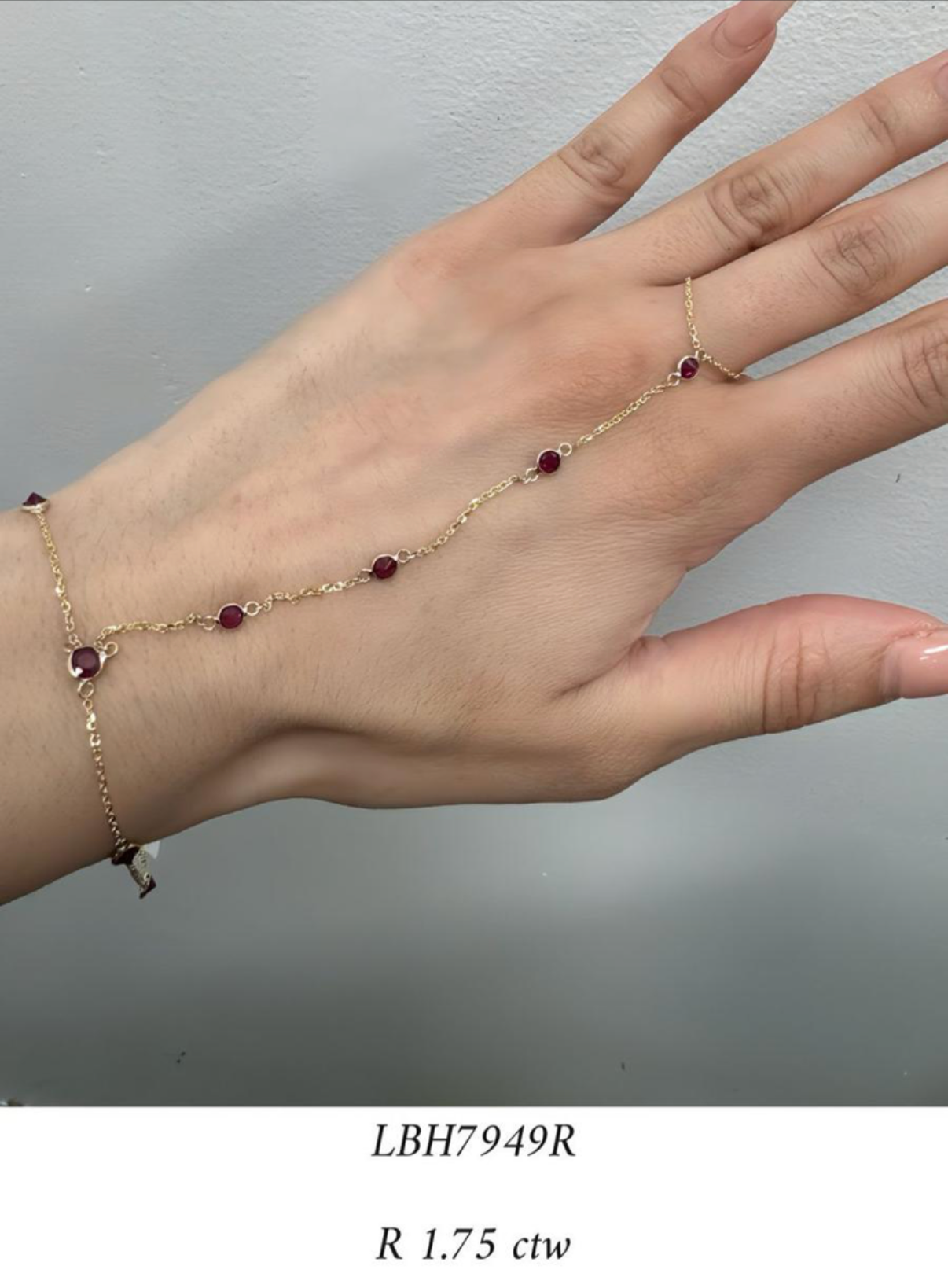 Ruby 1.75ctw hand bracelet 14k gold