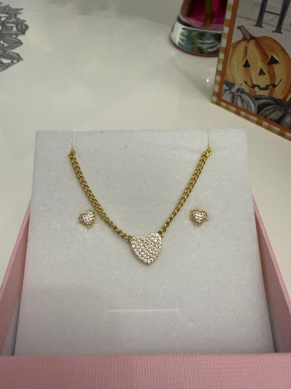 18k gold plated heart necklace & earrings