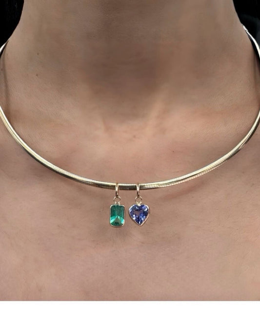 Gold chain 16inch 7.5 grams EM pendant 1.37ctw TZ pendant 1.30ctw