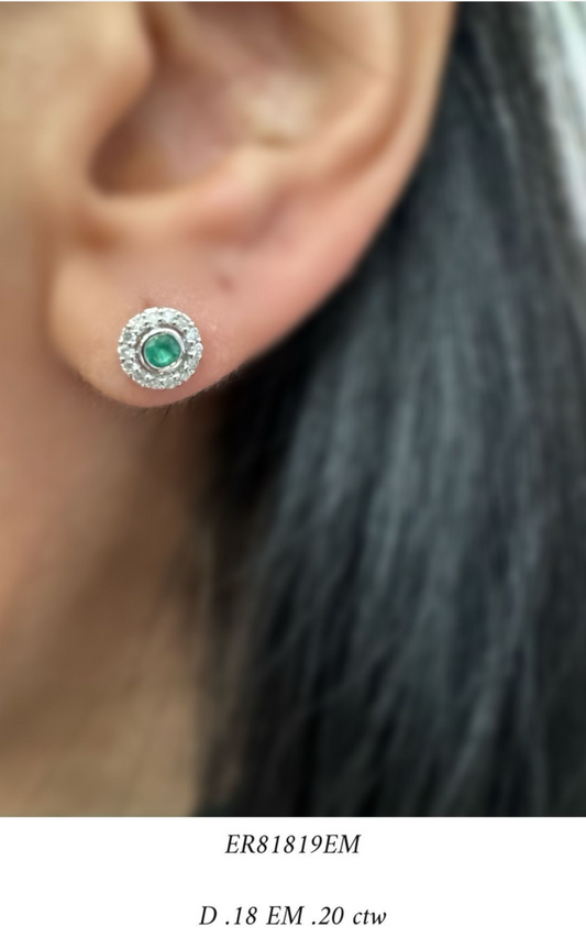 14k emerald & diamond studs