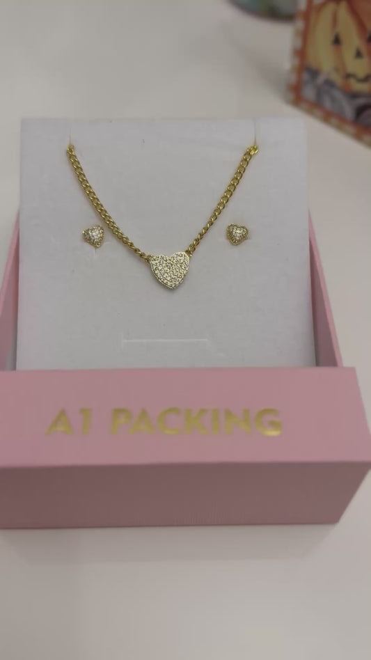 18k gold plated heart necklace & earrings